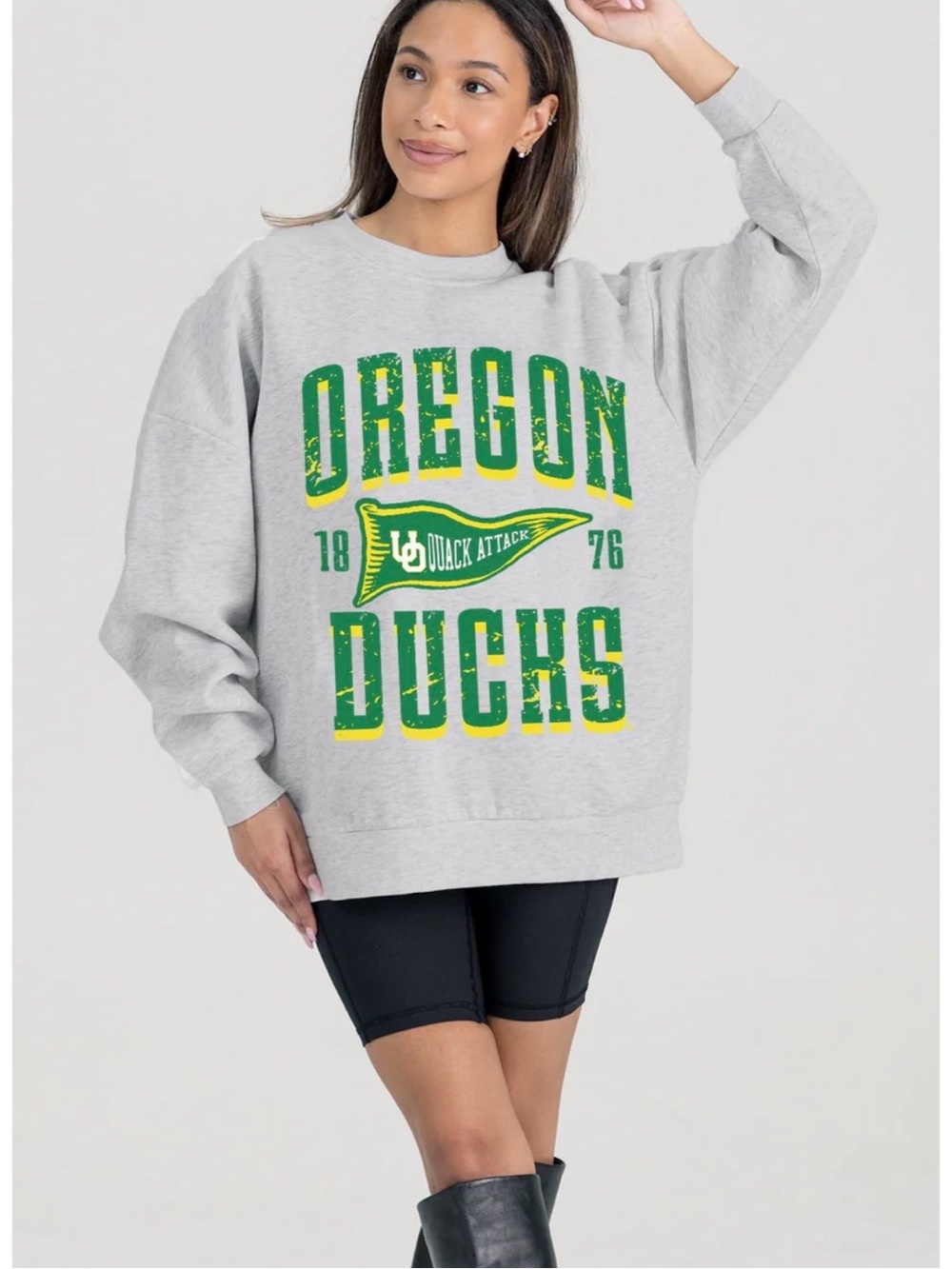 Oregon Ducks Gray Graphic Crewneck Sweatshirt